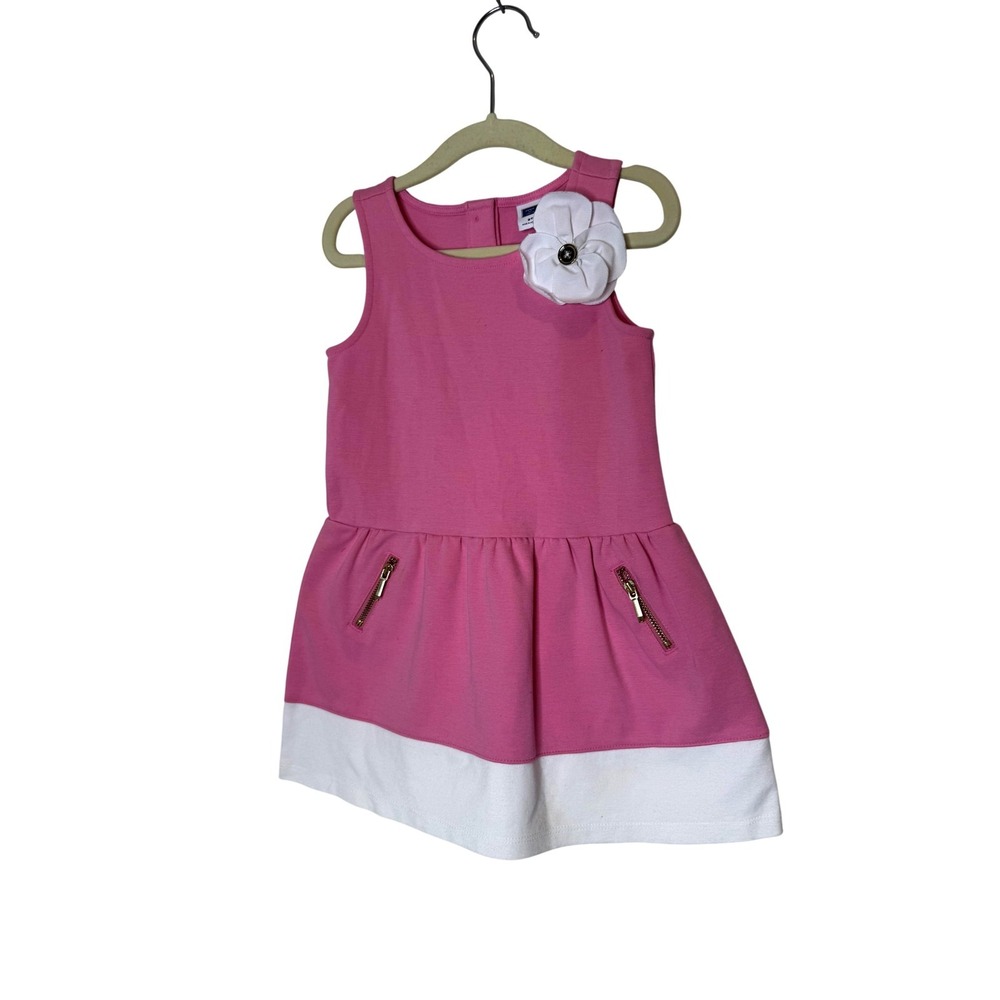Janie And Jack Dress Girls‎ 2T Pink Colorblock Sundress Flower Zip Pockets
